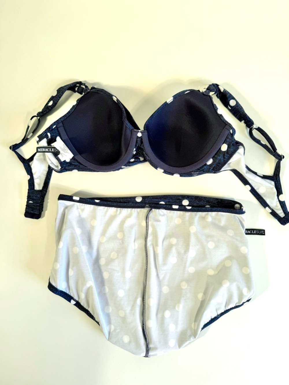 Miraclesuit Equinox Norma Jean Pinup Navy Polka Dot Retro High Waist Bikini Set - Picture 16 of 16